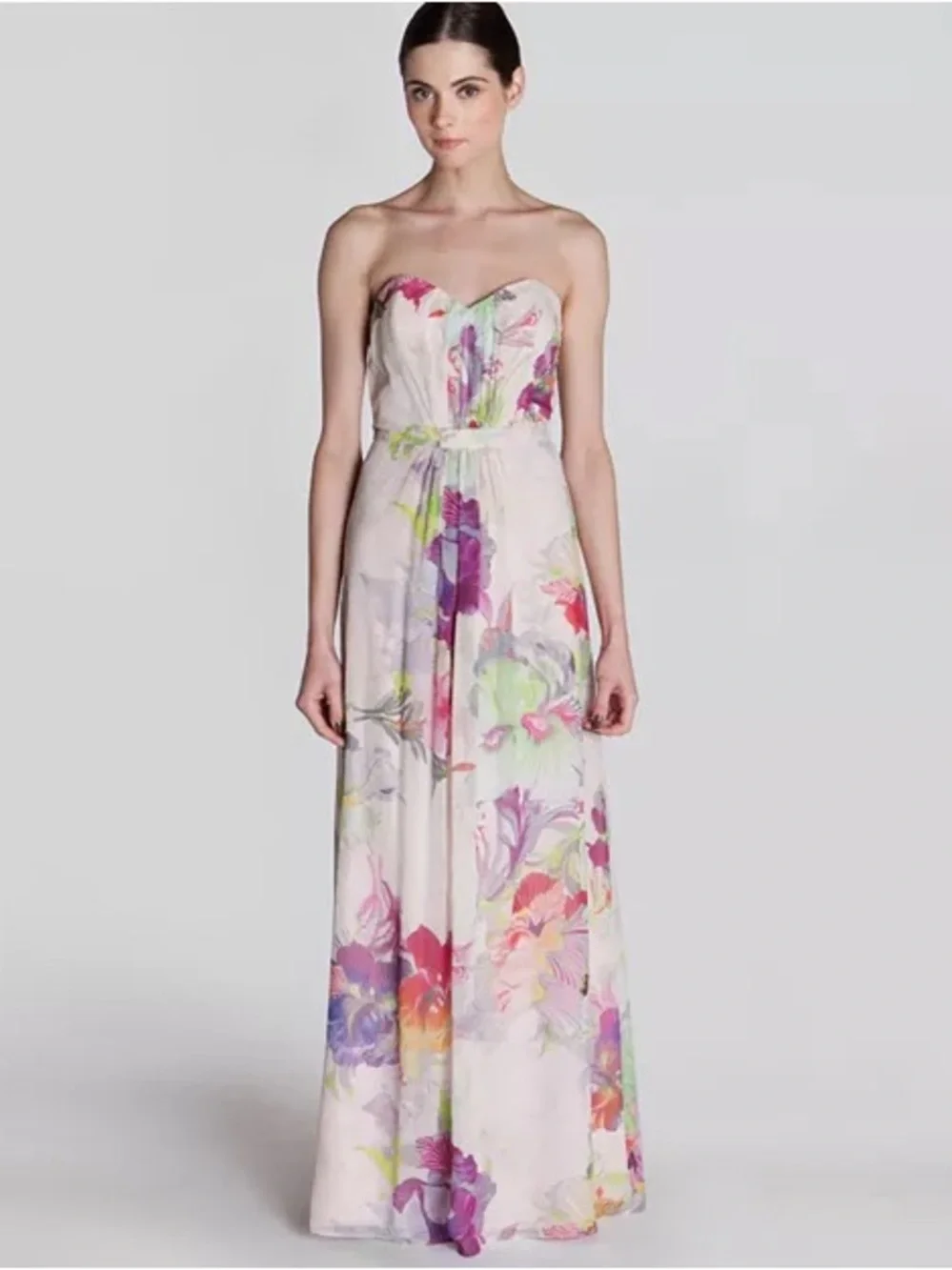 Ted Baker Silk Strapless Pink Floral Maxi Dress Goji Orchid Wedding Guest Resort